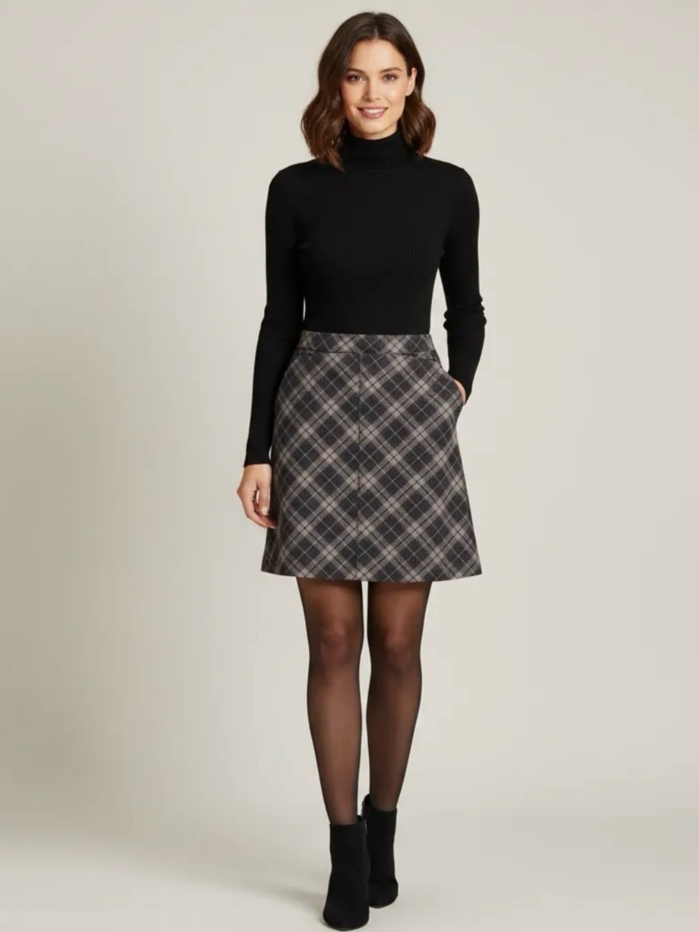 GAP Gray and black plaid wool mini skirt